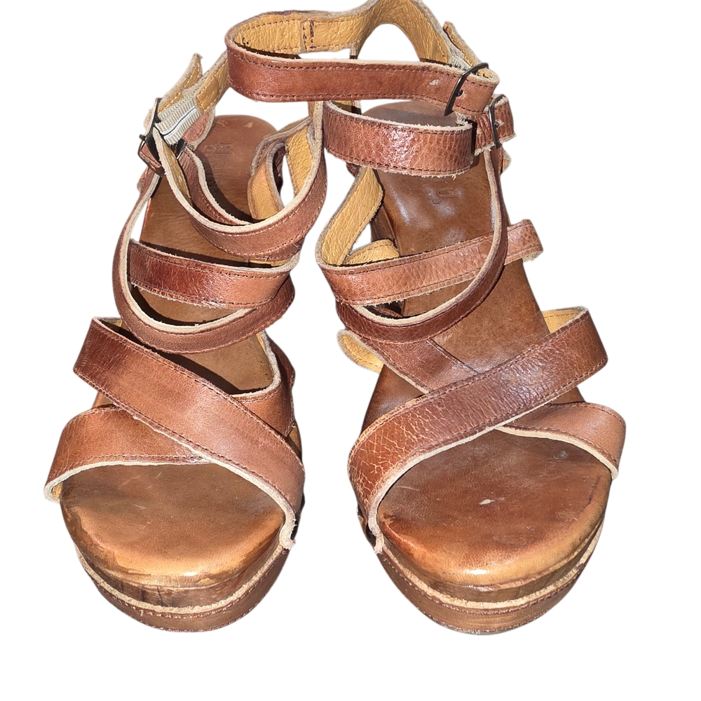 Bed Stu Juliana II Leather Wedge Sandals Strappy Brown Gladiator Size 9